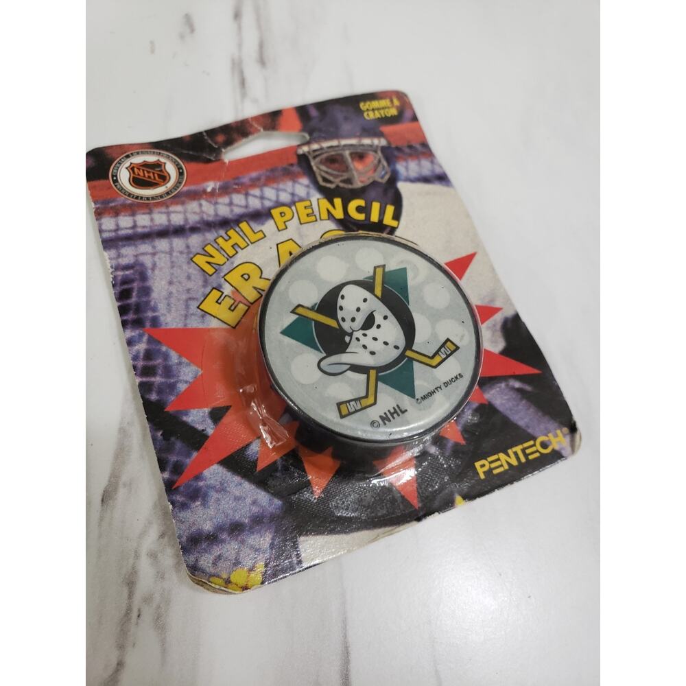 Vintage NHL Hockey‎ Pentech Pencil Eraser 2" Puck Anaheim Mighty Ducks 1990's